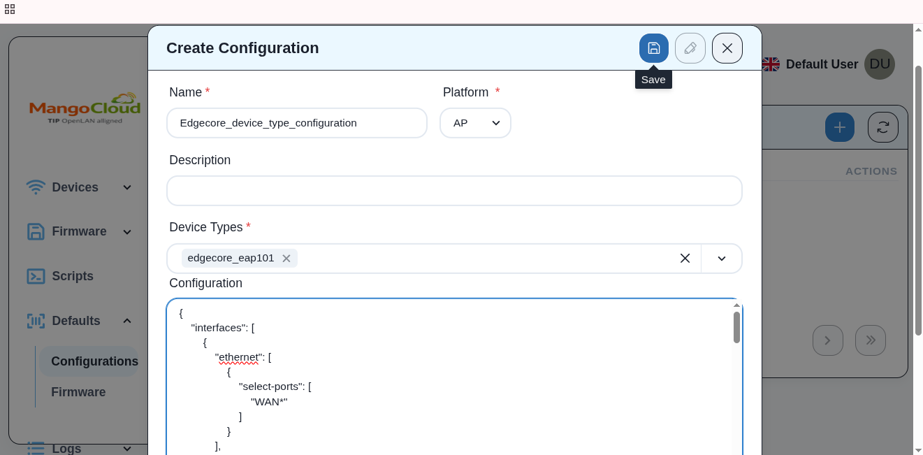 Defaults - create configuration