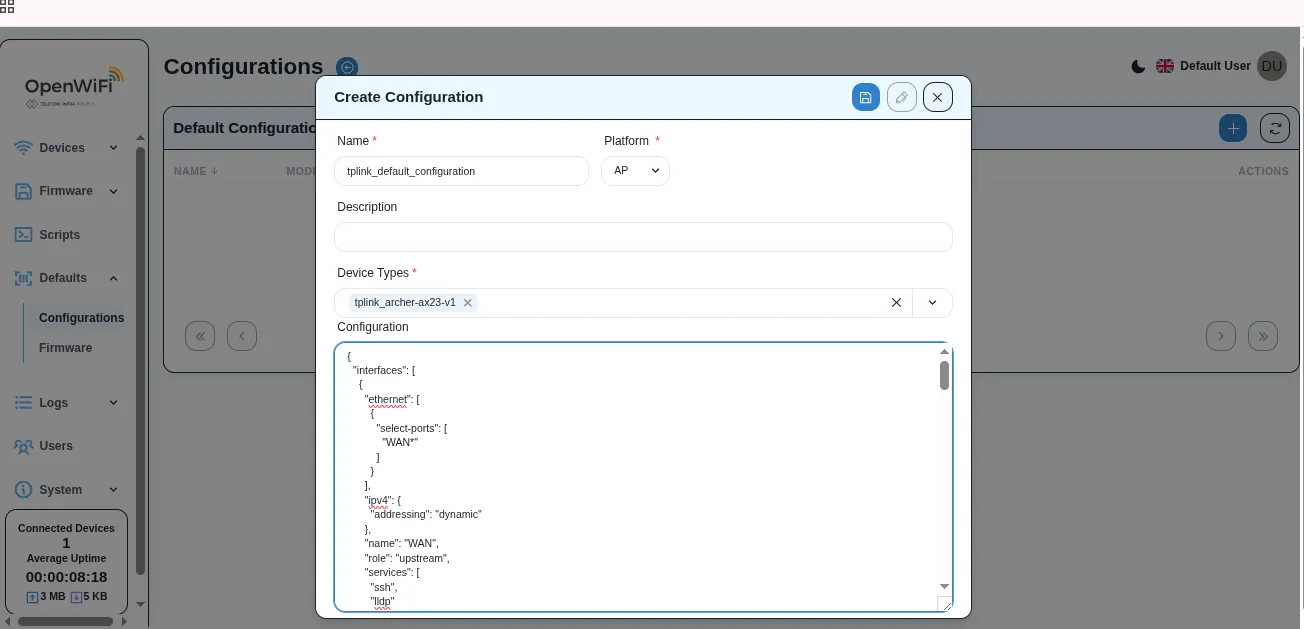 Defaults - create configuration