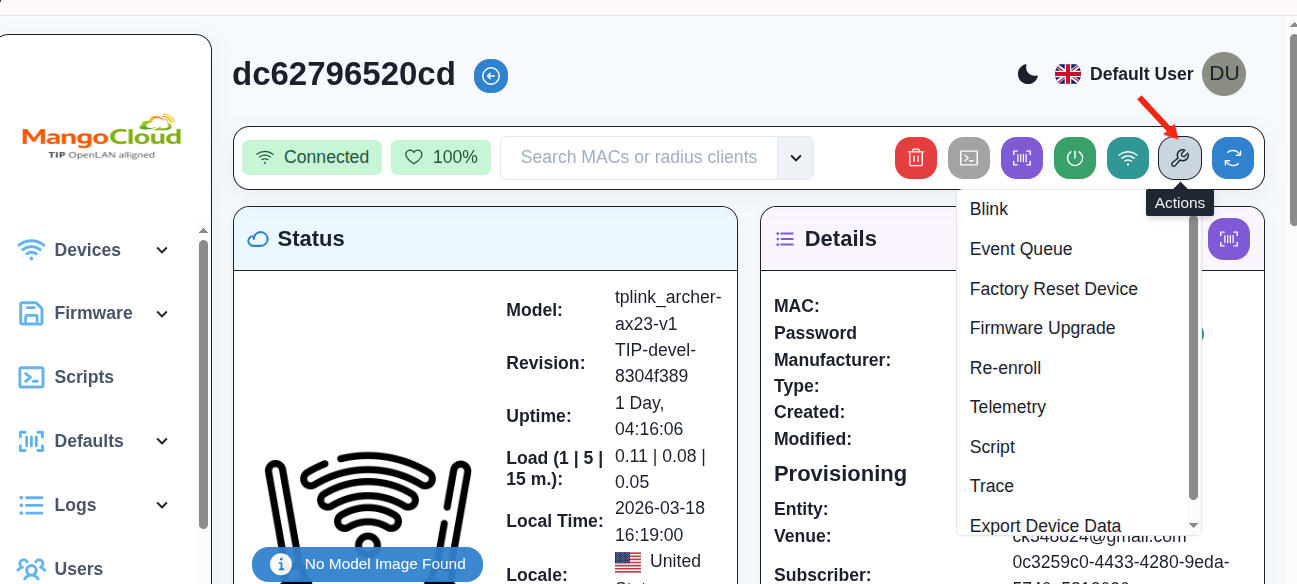 OWGW device actions list