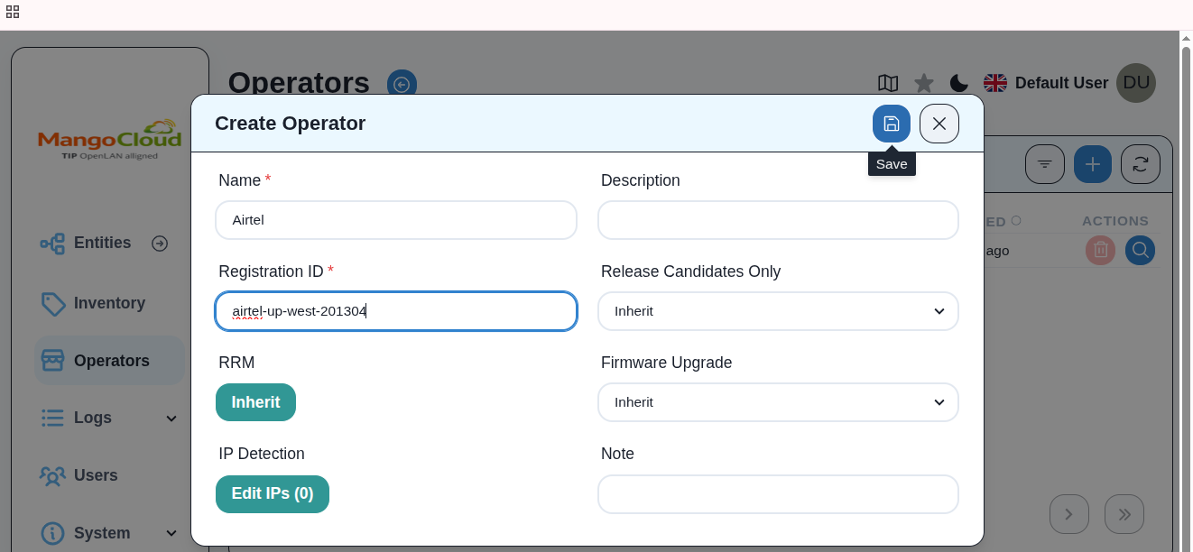 Operator details form