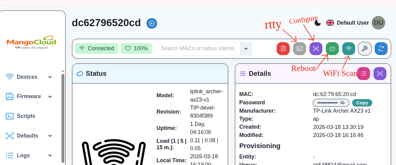 OWGW device actions overview