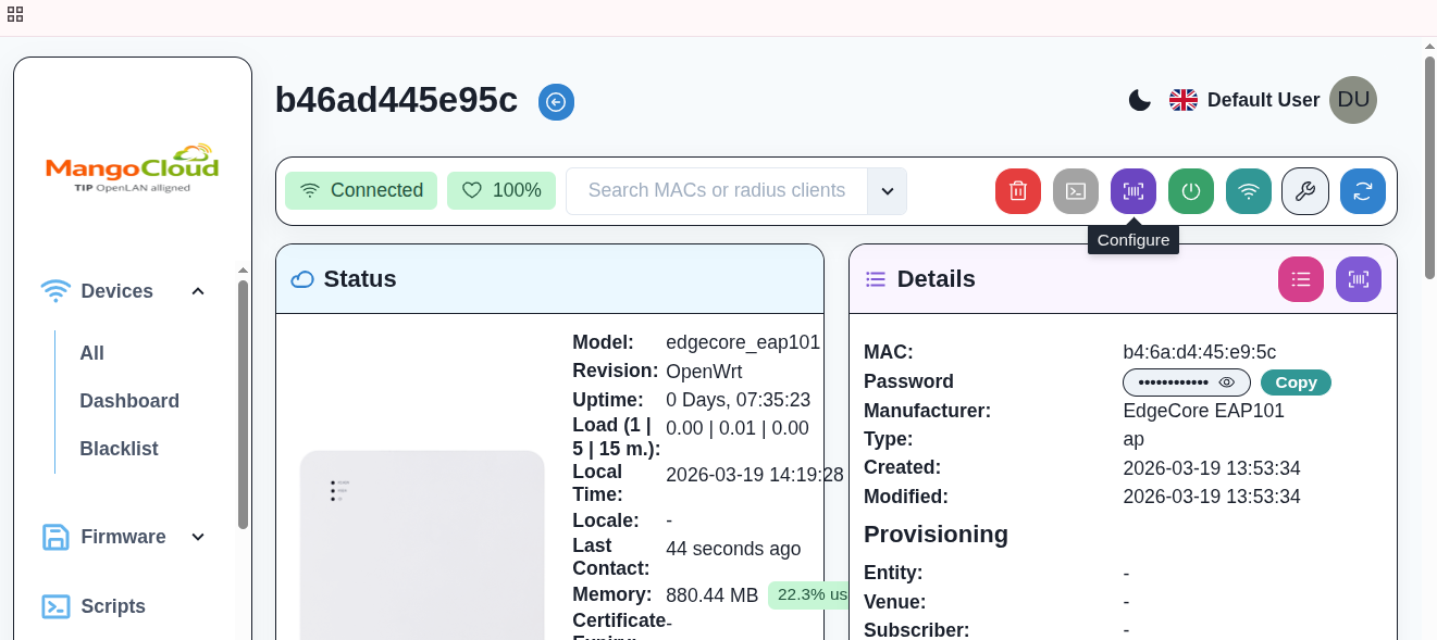 Configure command on device